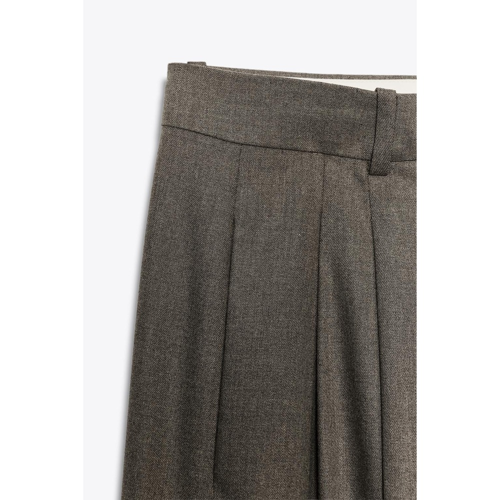 Zara Wide Leg Trousers in Taupe Brown - Picture 4 of 9